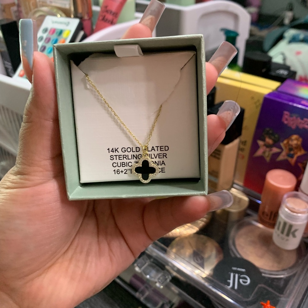 Gold Plated Necklace with Black Pendant